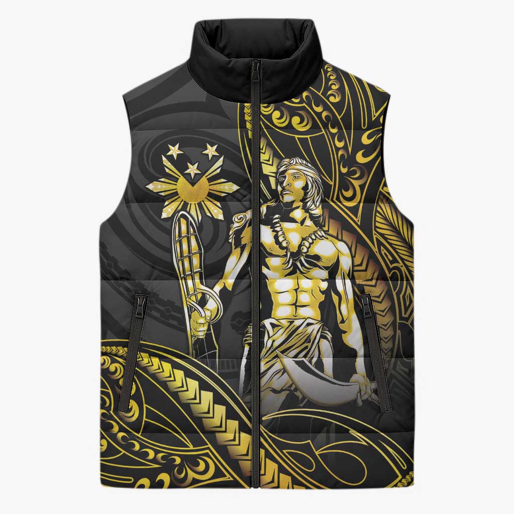 Filipinos Lapu Lapu Hero Sleeveless Puffer Jacket Gold Polynesian Tribal Tattoo