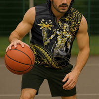 Filipinos Lapu Lapu Hero Sleeveless Zip Hoodie Gold Polynesian Tribal Tattoo