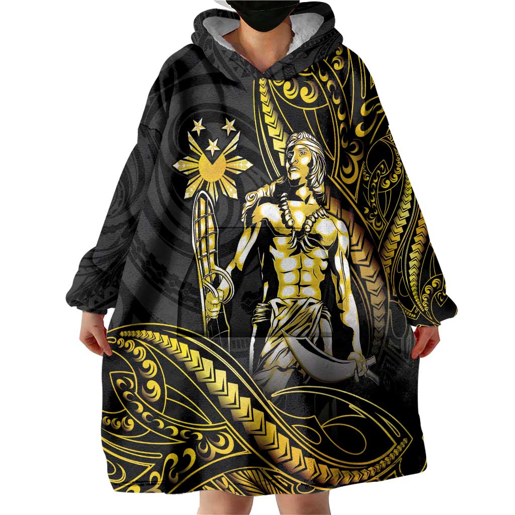 Filipinos Lapu Lapu Hero Wearable Blanket Hoodie Gold Polynesian Tribal Tattoo LT05 - Polynesian Pride