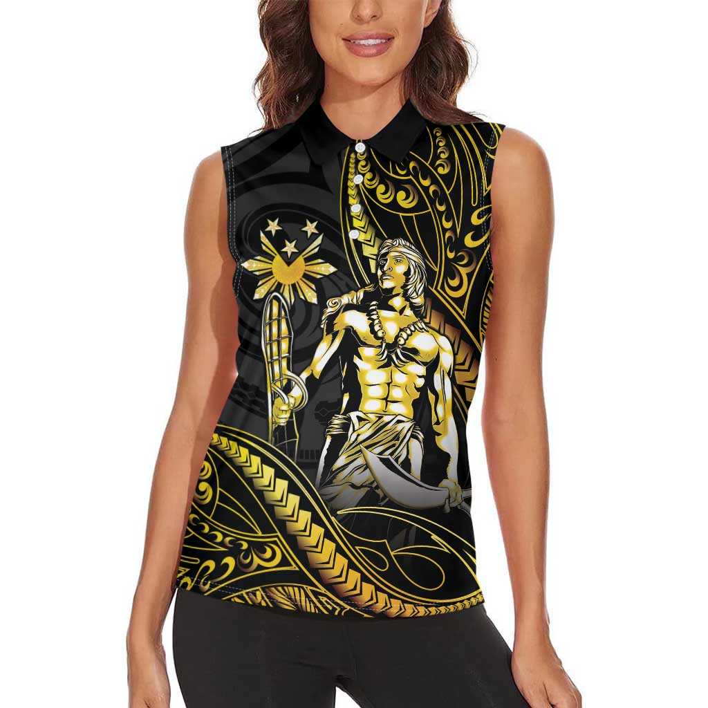Filipinos Lapu Lapu Hero Women Sleeveless Polo Shirt Gold Polynesian Tribal Tattoo