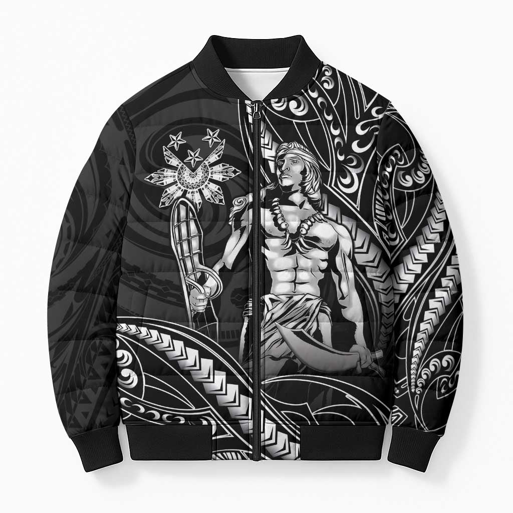 Filipinos Lapu Lapu Hero Bomber Puffer Jacket Black Polynesian Tribal Tattoo