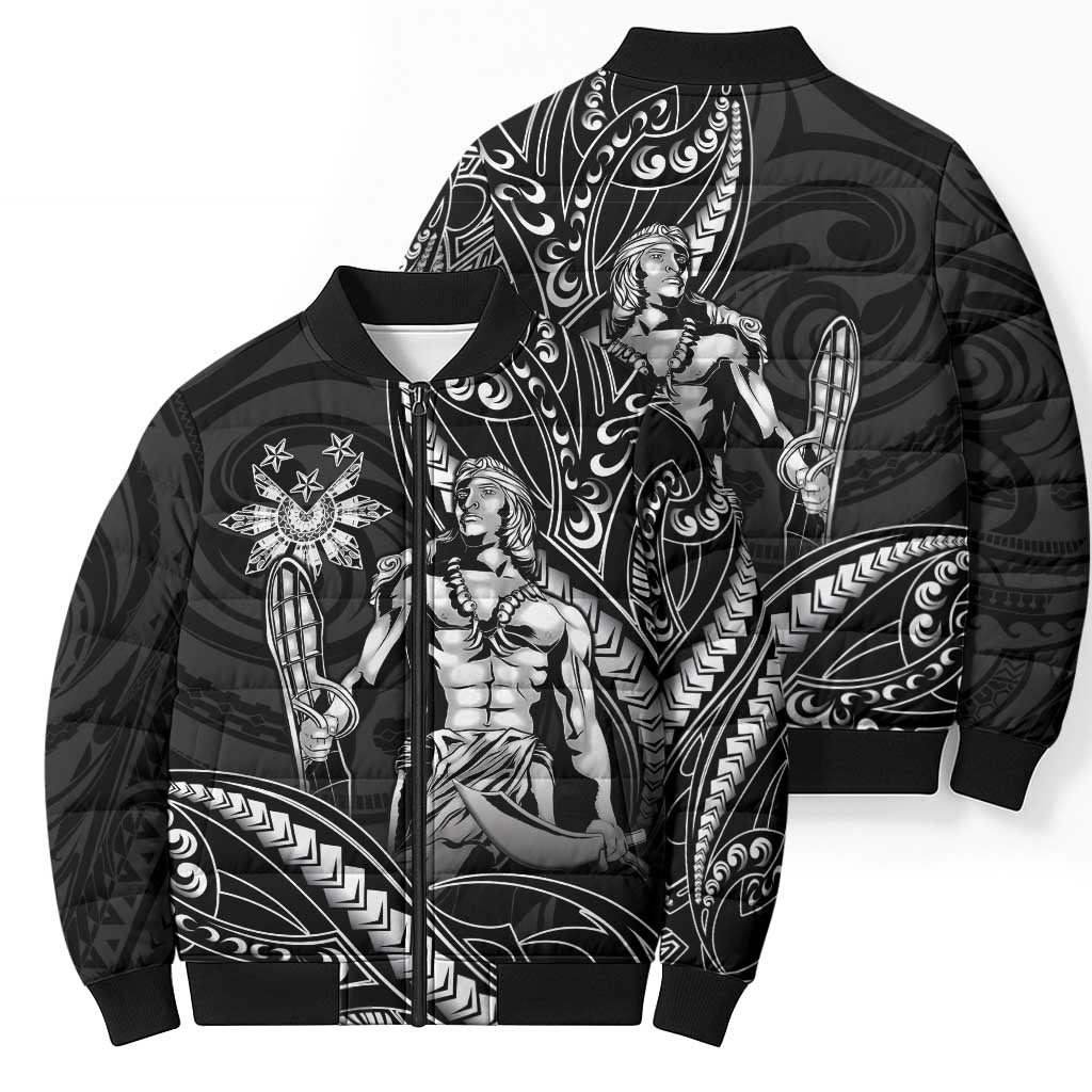 Filipinos Lapu Lapu Hero Bomber Puffer Jacket Black Polynesian Tribal Tattoo