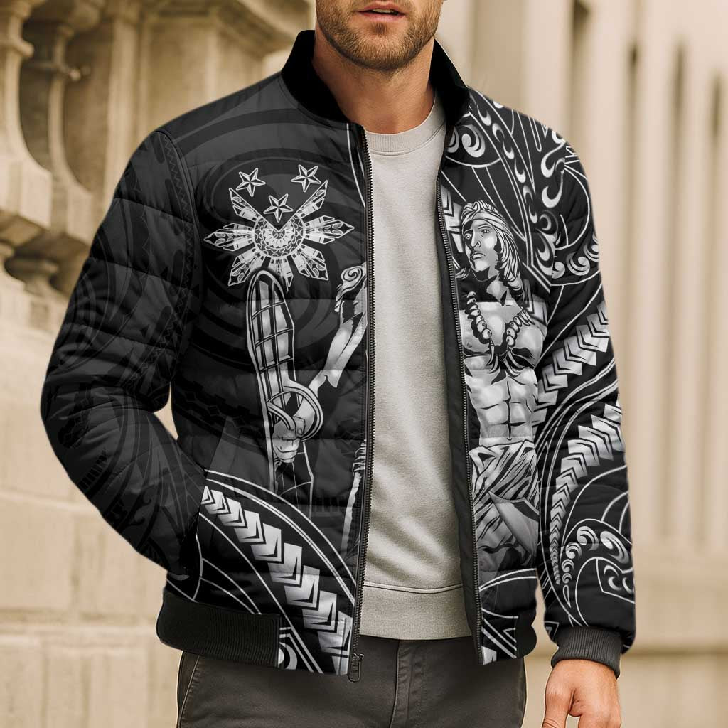 Filipinos Lapu Lapu Hero Bomber Puffer Jacket Black Polynesian Tribal Tattoo