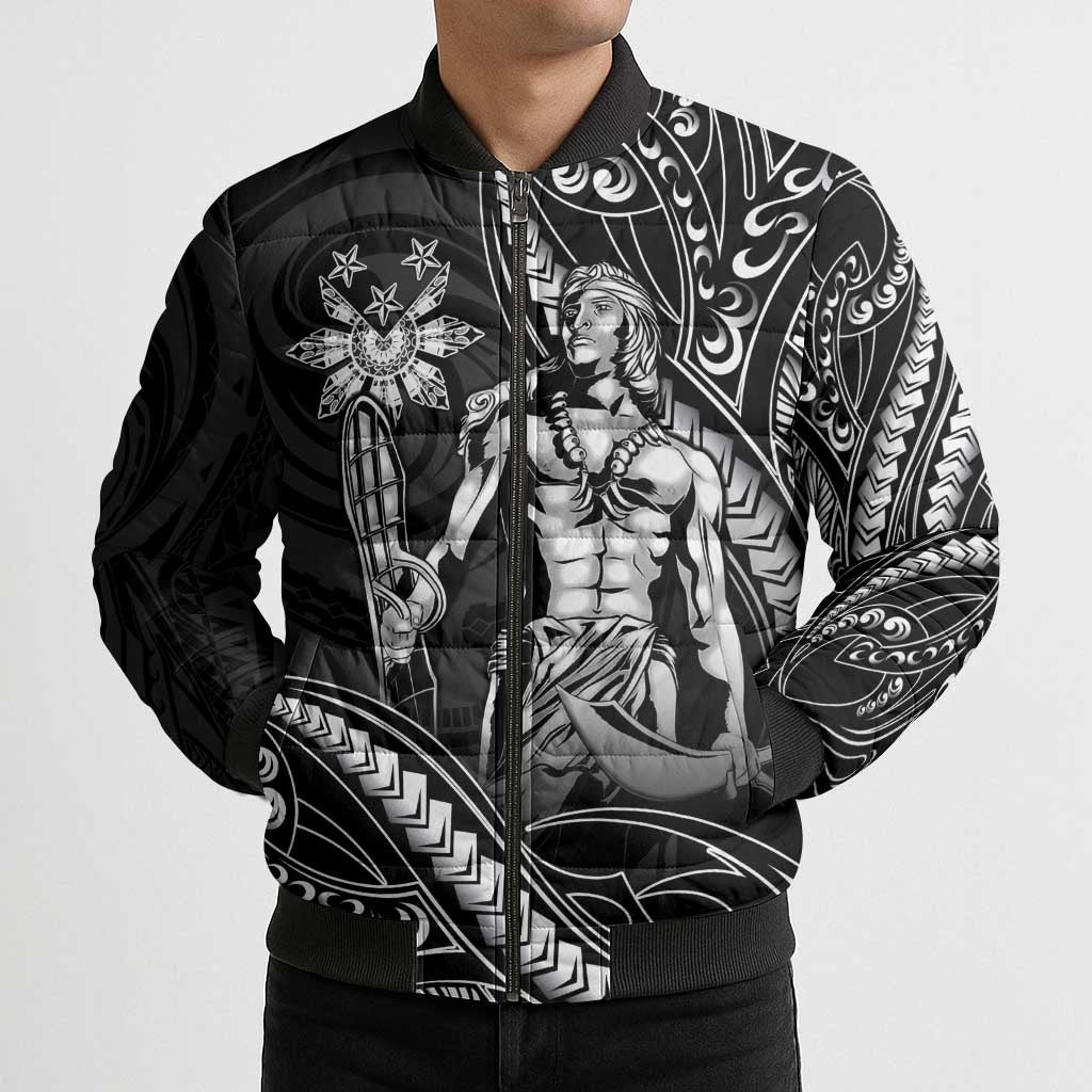 Filipinos Lapu Lapu Hero Bomber Puffer Jacket Black Polynesian Tribal Tattoo