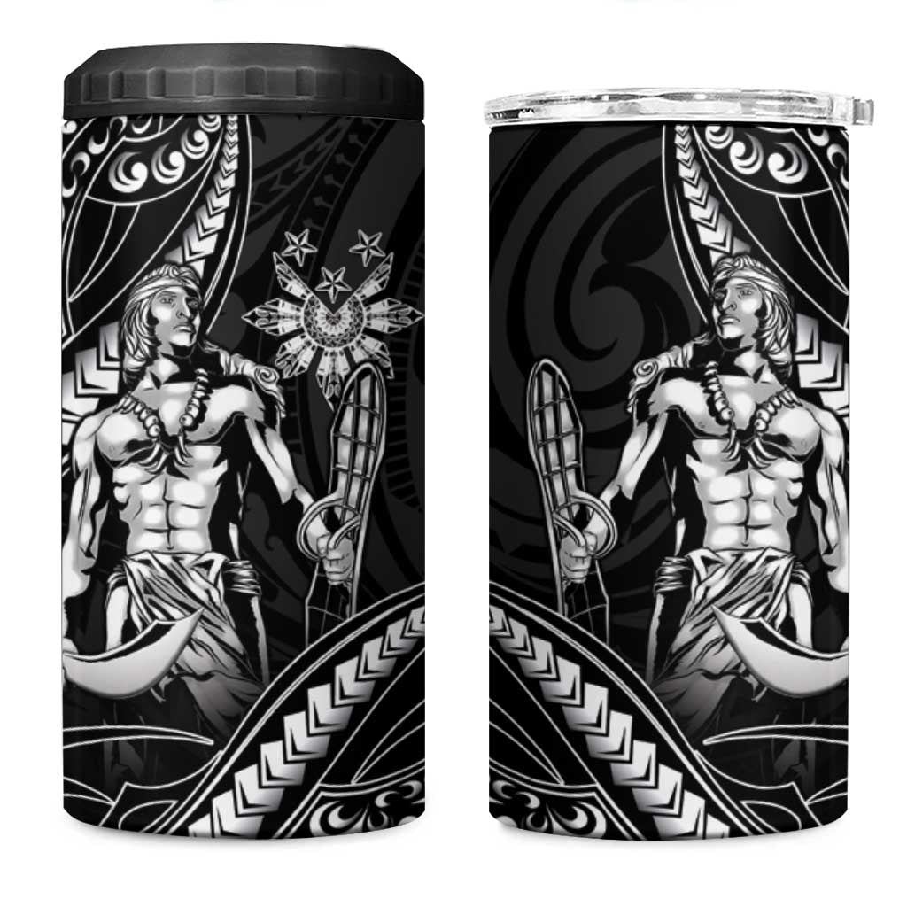 Filipinos Lapu Lapu Hero 4 in 1 Can Cooler Tumbler Black Polynesian Tribal Tattoo LT05 One Size: 16 oz Black - Polynesian Pride