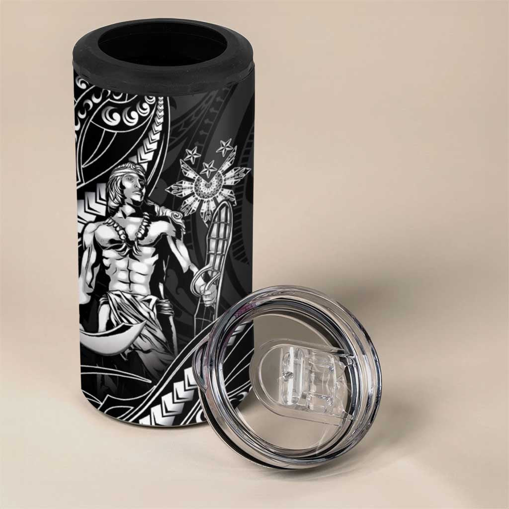 Filipinos Lapu Lapu Hero 4 in 1 Can Cooler Tumbler Black Polynesian Tribal Tattoo LT05 - Polynesian Pride