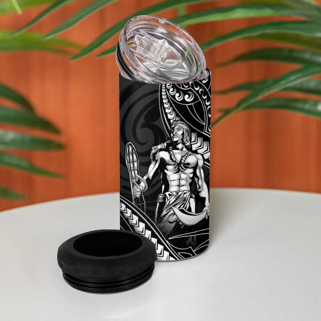 Filipinos Lapu Lapu Hero 4 in 1 Can Cooler Tumbler Black Polynesian Tribal Tattoo LT05 - Polynesian Pride