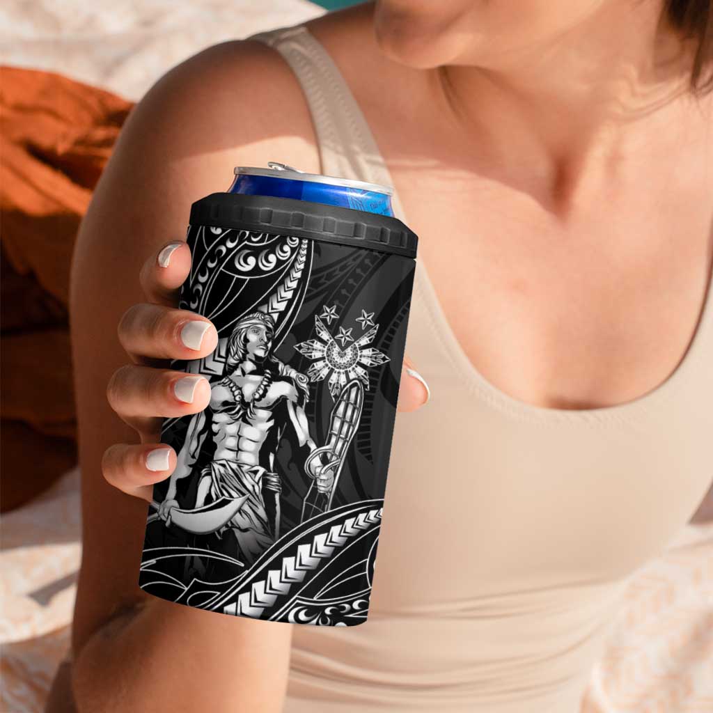 Filipinos Lapu Lapu Hero 4 in 1 Can Cooler Tumbler Black Polynesian Tribal Tattoo LT05 - Polynesian Pride