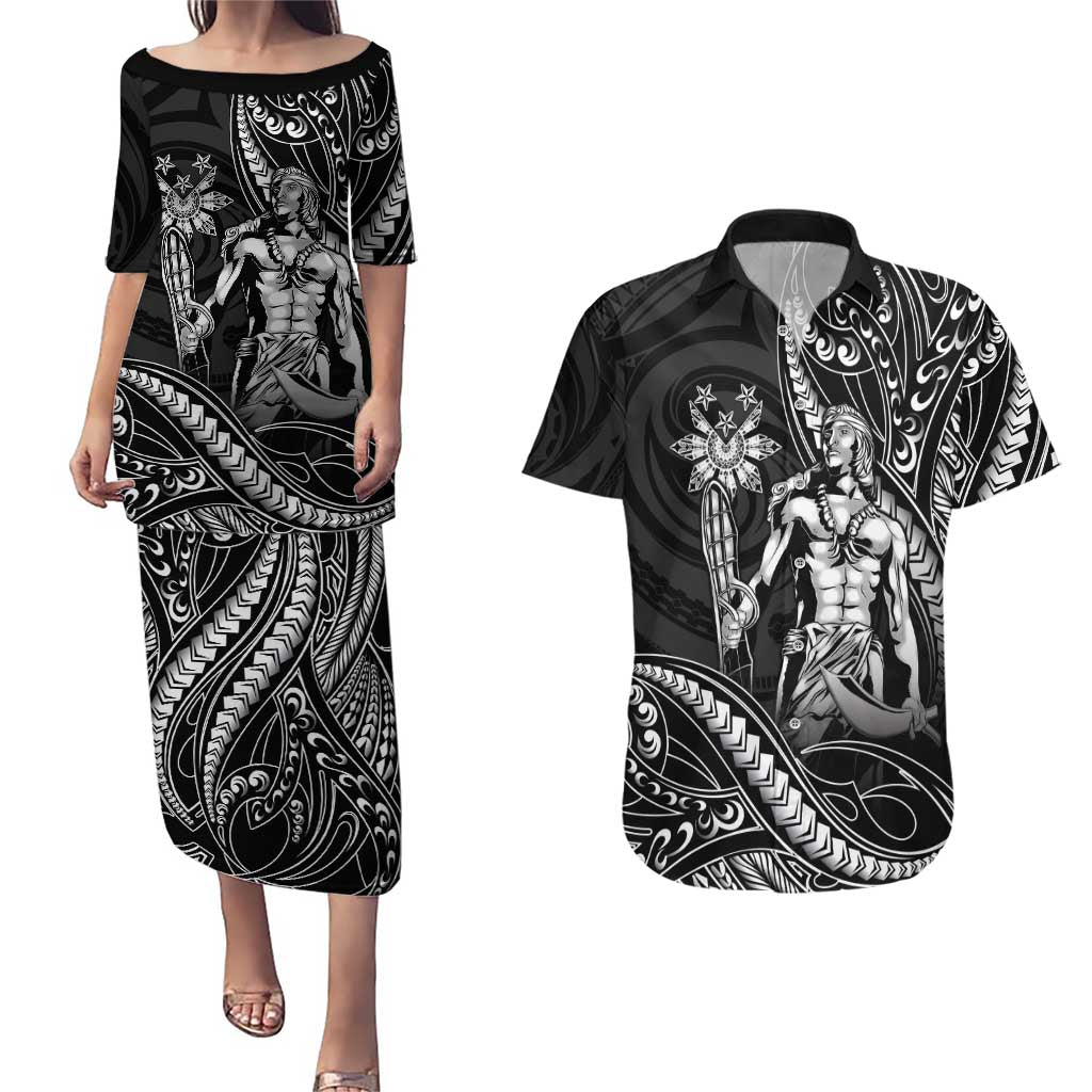 Filipinos Lapu Lapu Hero Couples Matching Puletasi and Hawaiian Shirt Black Polynesian Tribal Tattoo