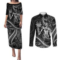Filipinos Lapu Lapu Hero Couples Matching Puletasi and Long Sleeve Button Shirt Black Polynesian Tribal Tattoo LT05 Black - Polynesian Pride