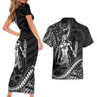 Filipinos Lapu Lapu Hero Couples Matching Short Sleeve Bodycon Dress and Hawaiian Shirt Black Polynesian Tribal Tattoo
