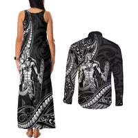 Filipinos Lapu Lapu Hero Couples Matching Tank Maxi Dress and Long Sleeve Button Shirt Black Polynesian Tribal Tattoo