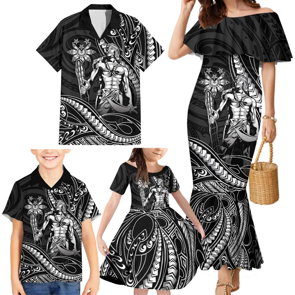 Filipinos Lapu Lapu Hero Family Matching Mermaid Dress and Hawaiian Shirt Black Polynesian Tribal Tattoo