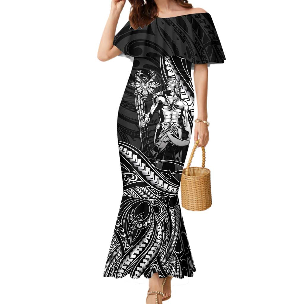 Filipinos Lapu Lapu Hero Family Matching Mermaid Dress and Hawaiian Shirt Black Polynesian Tribal Tattoo