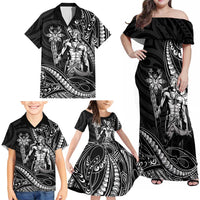 Filipinos Lapu Lapu Hero Family Matching Off Shoulder Maxi Dress and Hawaiian Shirt Black Polynesian Tribal Tattoo