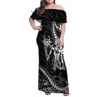 Filipinos Lapu Lapu Hero Family Matching Off Shoulder Maxi Dress and Hawaiian Shirt Black Polynesian Tribal Tattoo
