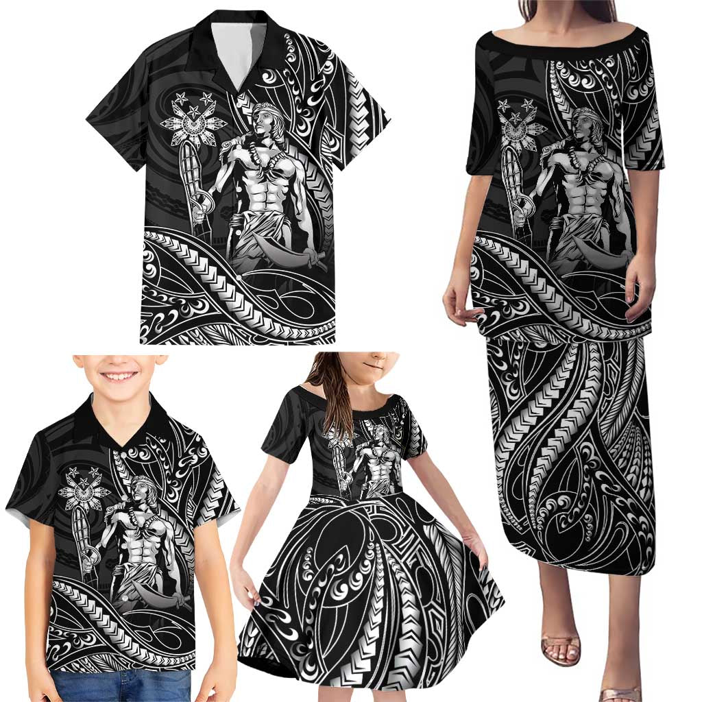 Filipinos Lapu Lapu Hero Family Matching Puletasi and Hawaiian Shirt Black Polynesian Tribal Tattoo
