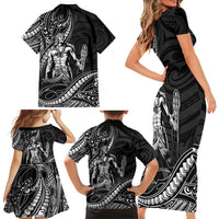 Filipinos Lapu Lapu Hero Family Matching Short Sleeve Bodycon Dress and Hawaiian Shirt Black Polynesian Tribal Tattoo