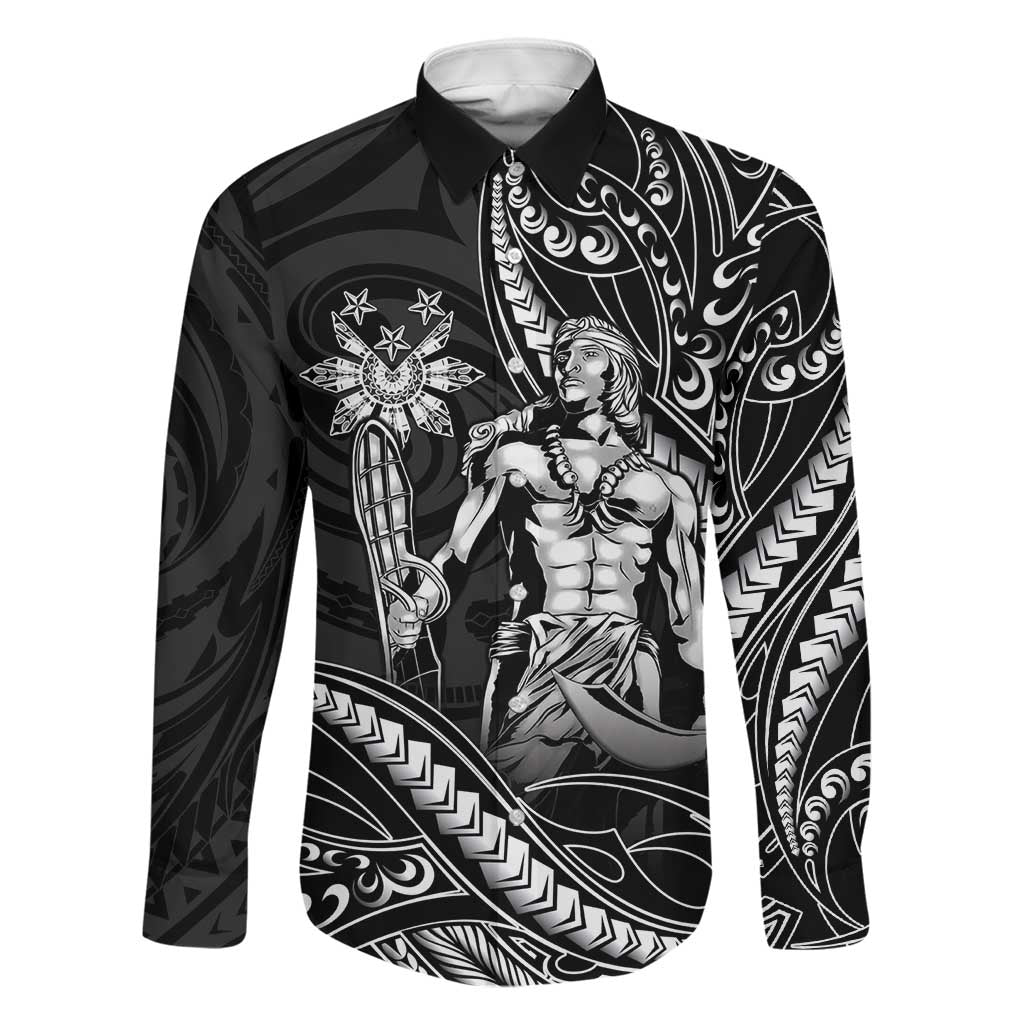 Filipinos Lapu Lapu Hero Family Matching Short Sleeve Bodycon Dress and Hawaiian Shirt Black Polynesian Tribal Tattoo