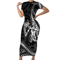 Filipinos Lapu Lapu Hero Family Matching Short Sleeve Bodycon Dress and Hawaiian Shirt Black Polynesian Tribal Tattoo