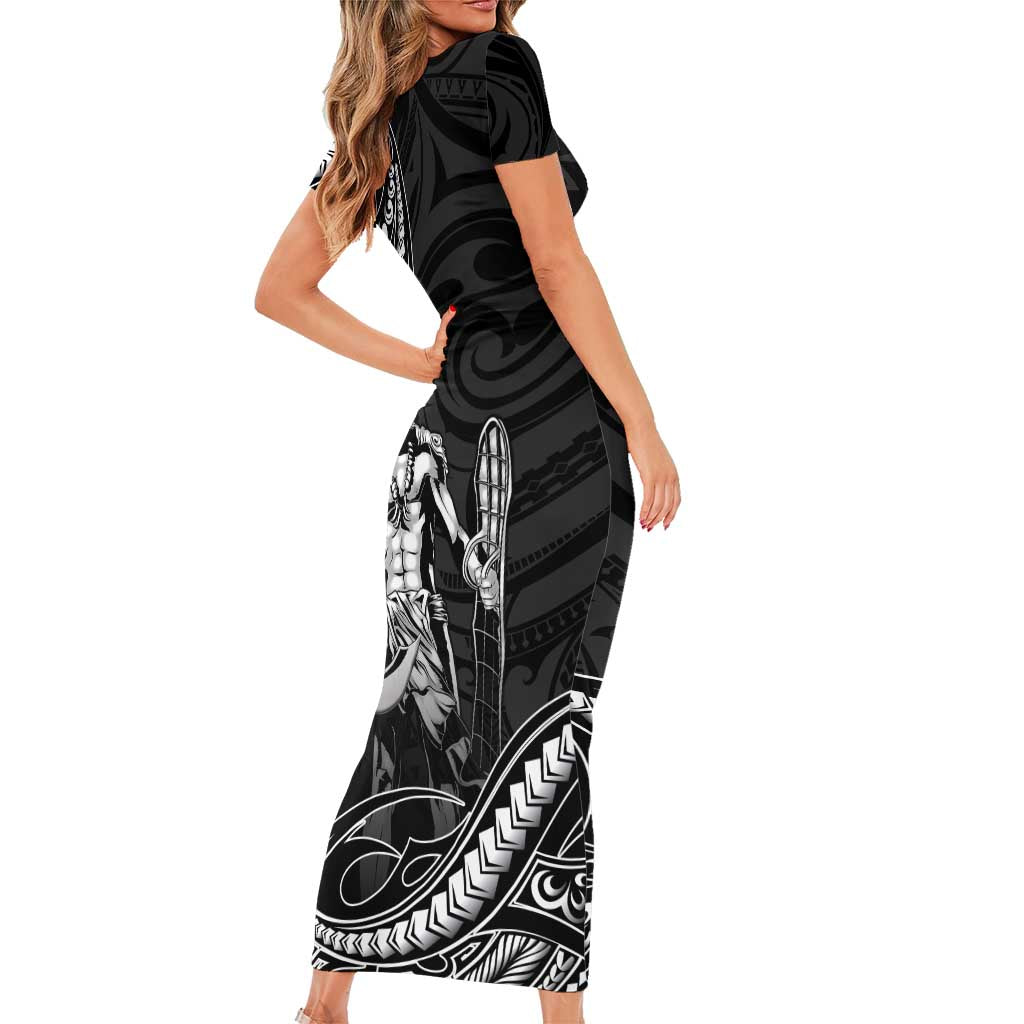 Filipinos Lapu Lapu Hero Family Matching Short Sleeve Bodycon Dress and Hawaiian Shirt Black Polynesian Tribal Tattoo