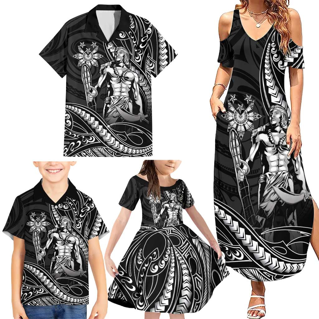 Filipinos Lapu Lapu Hero Family Matching Summer Maxi Dress and Hawaiian Shirt Black Polynesian Tribal Tattoo