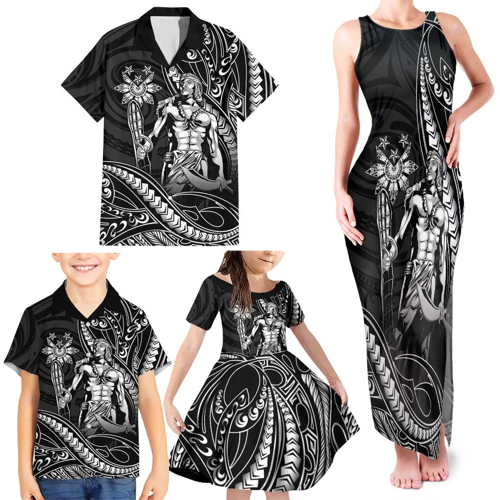 Filipinos Lapu Lapu Hero Family Matching Tank Maxi Dress and Hawaiian Shirt Black Polynesian Tribal Tattoo
