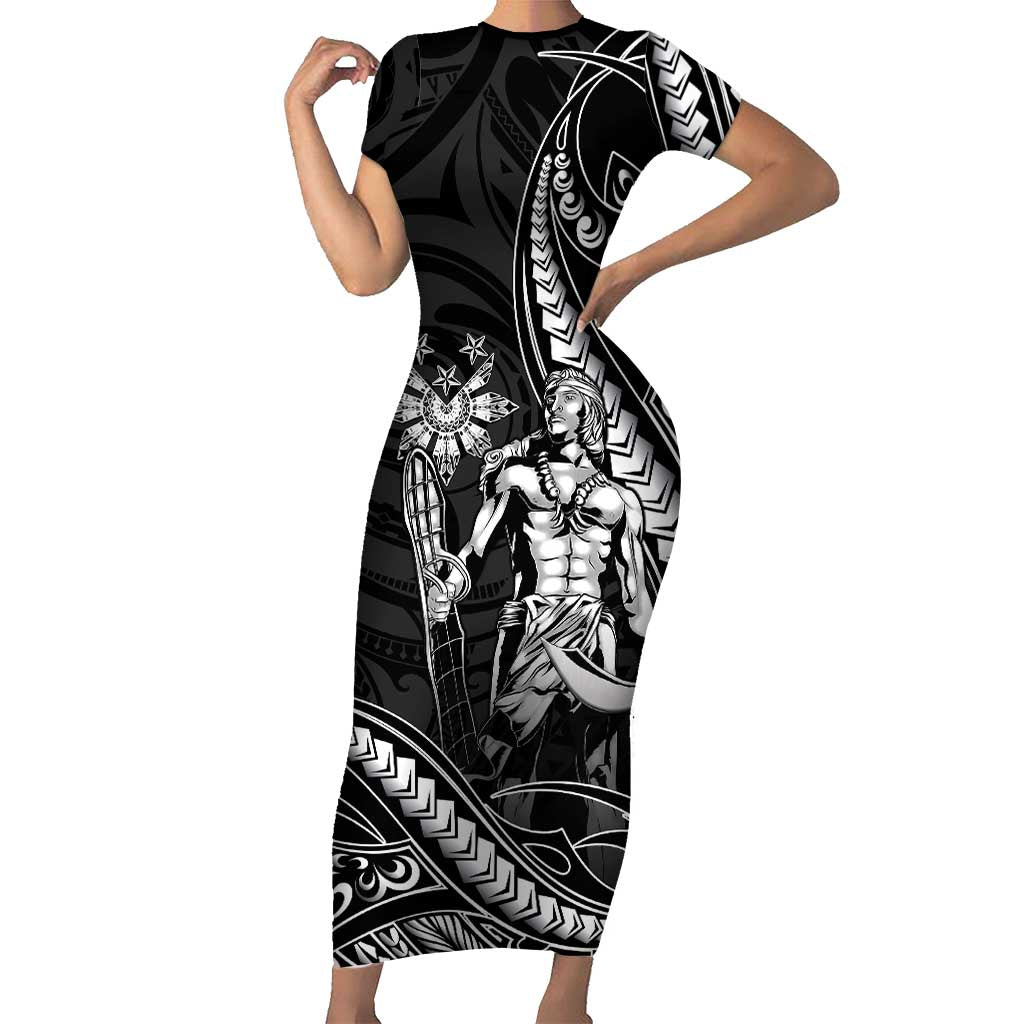Filipinos Lapu Lapu Hero Short Sleeve Bodycon Dress Black Polynesian Tribal Tattoo