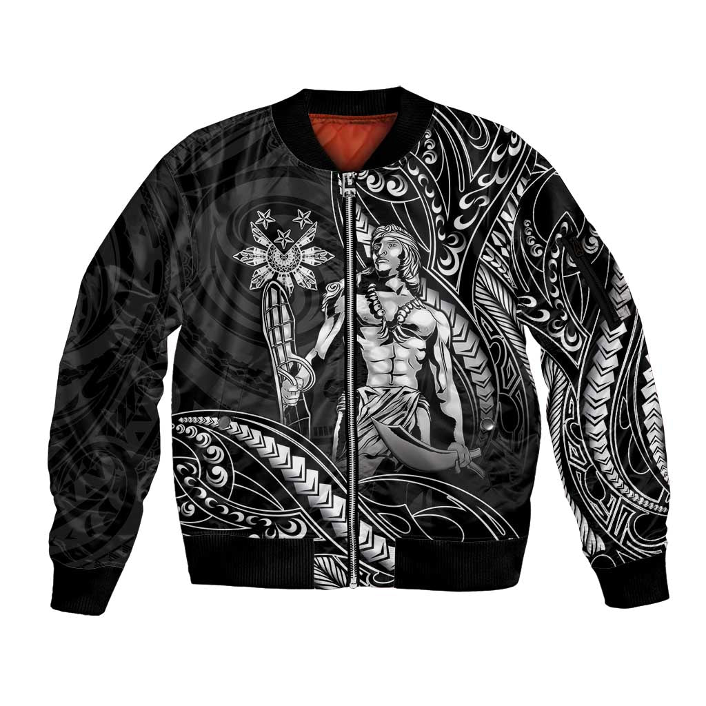 Filipinos Lapu Lapu Hero Sleeve Zip Bomber Jacket Black Polynesian Tribal Tattoo