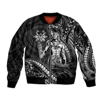 Filipinos Lapu Lapu Hero Sleeve Zip Bomber Jacket Black Polynesian Tribal Tattoo