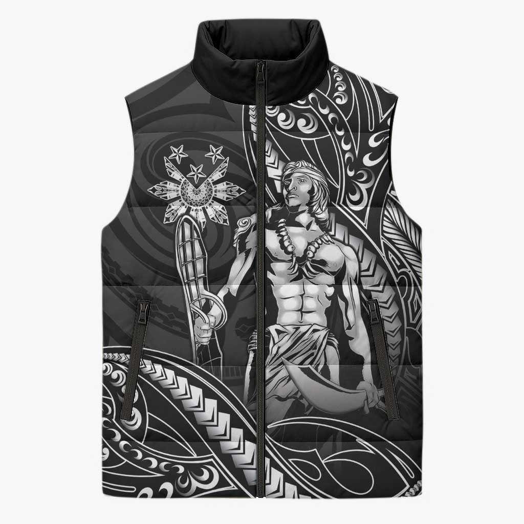 Filipinos Lapu Lapu Hero Sleeveless Puffer Jacket Black Polynesian Tribal Tattoo