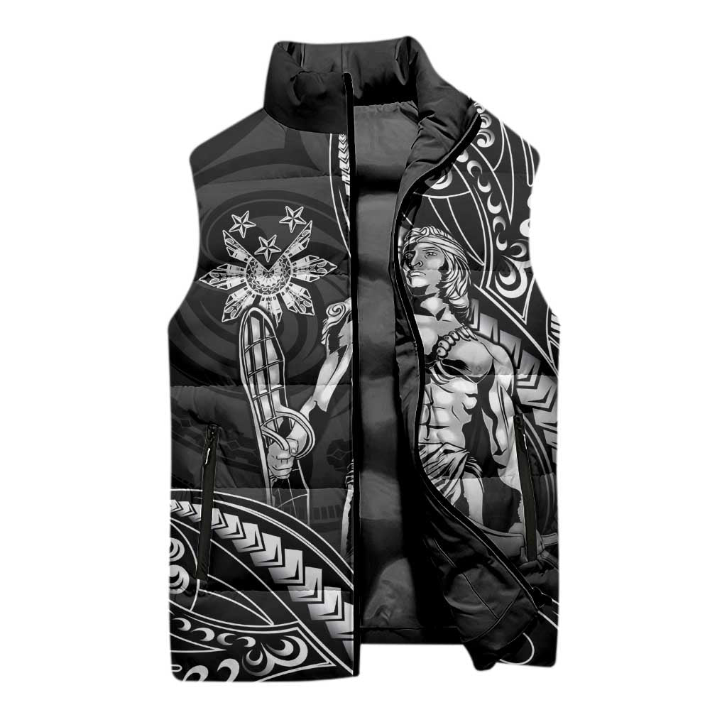Filipinos Lapu Lapu Hero Sleeveless Puffer Jacket Black Polynesian Tribal Tattoo