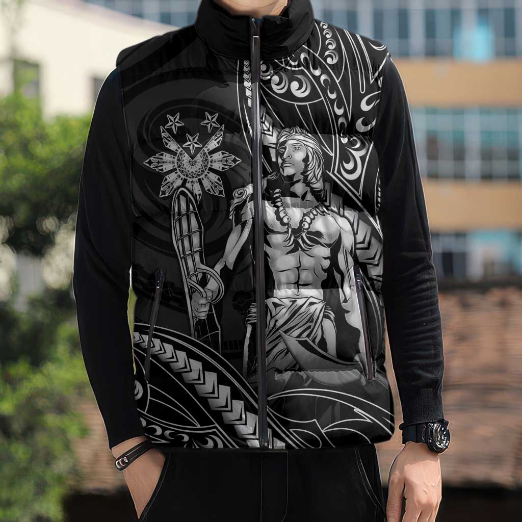 Filipinos Lapu Lapu Hero Sleeveless Puffer Jacket Black Polynesian Tribal Tattoo