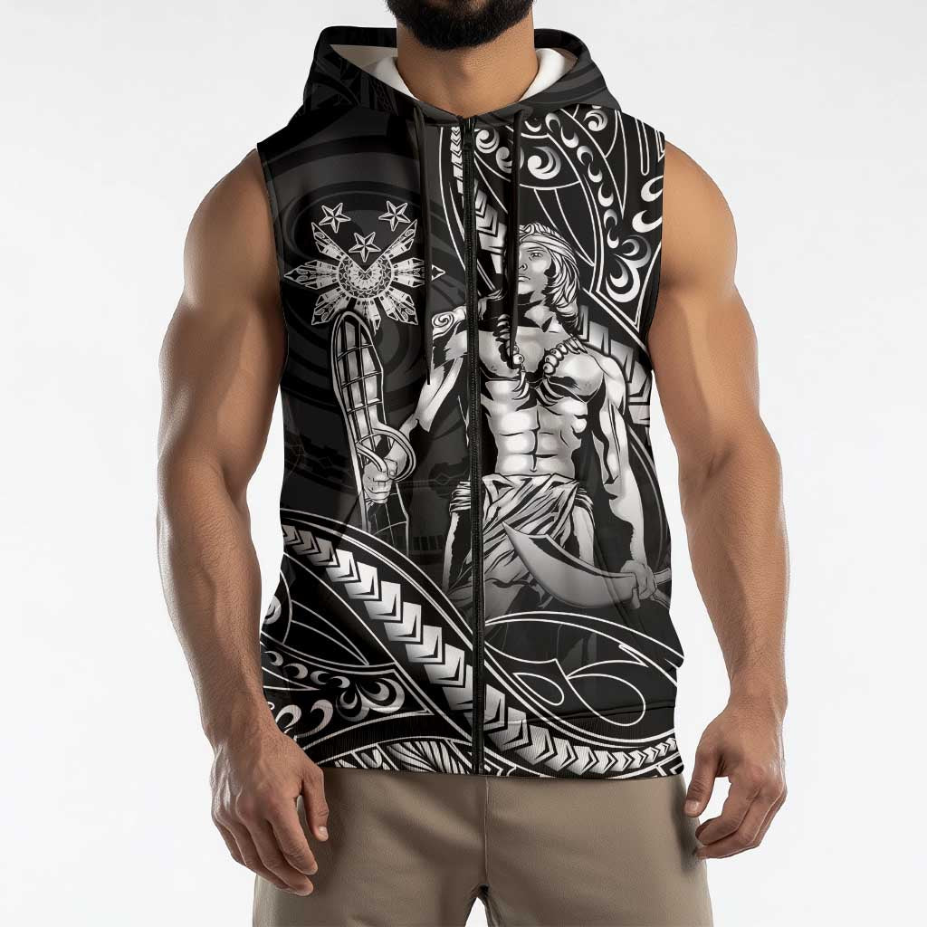 Filipinos Lapu Lapu Hero Sleeveless Zip Hoodie Black Polynesian Tribal Tattoo