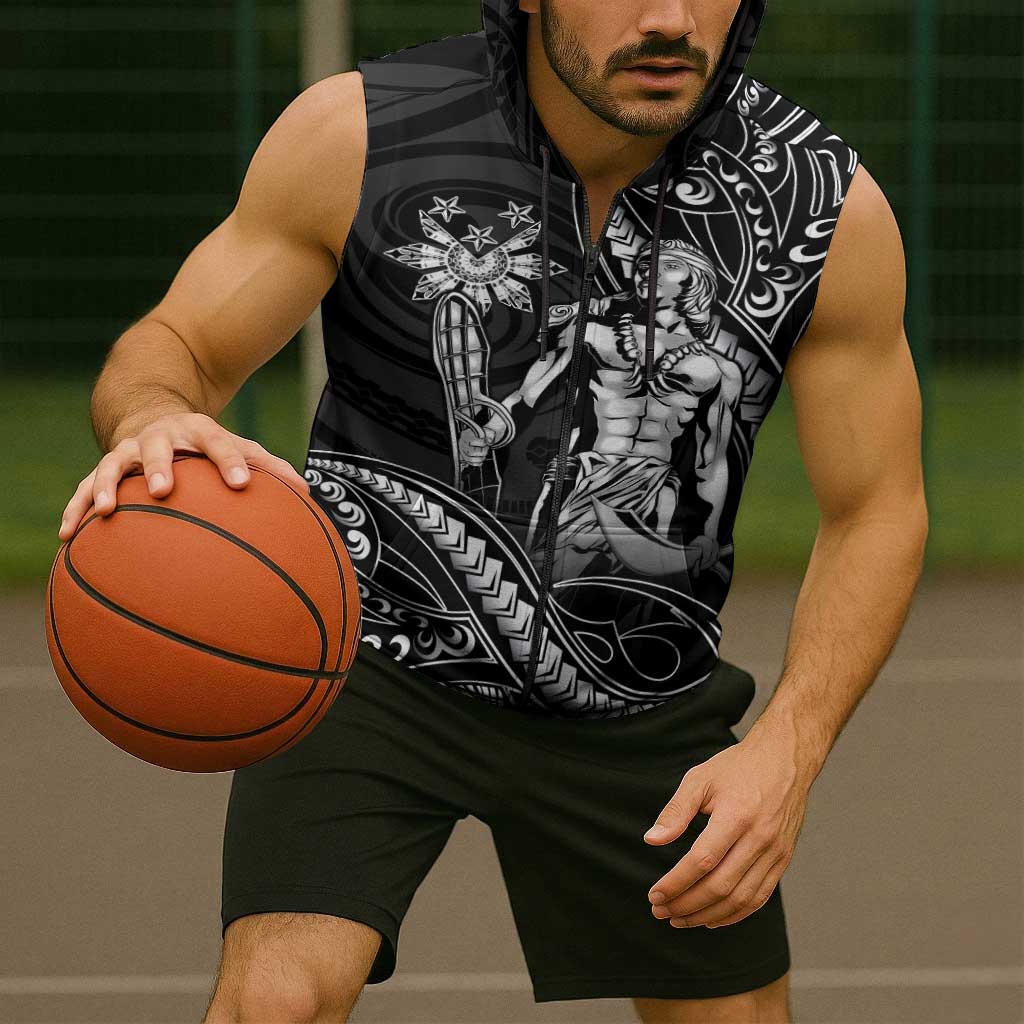 Filipinos Lapu Lapu Hero Sleeveless Zip Hoodie Black Polynesian Tribal Tattoo