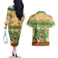 Personalised Hawaii Cinco De Mayo Couples Matching Off The Shoulder Long Sleeve Dress and Hawaiian Shirt Funny Style