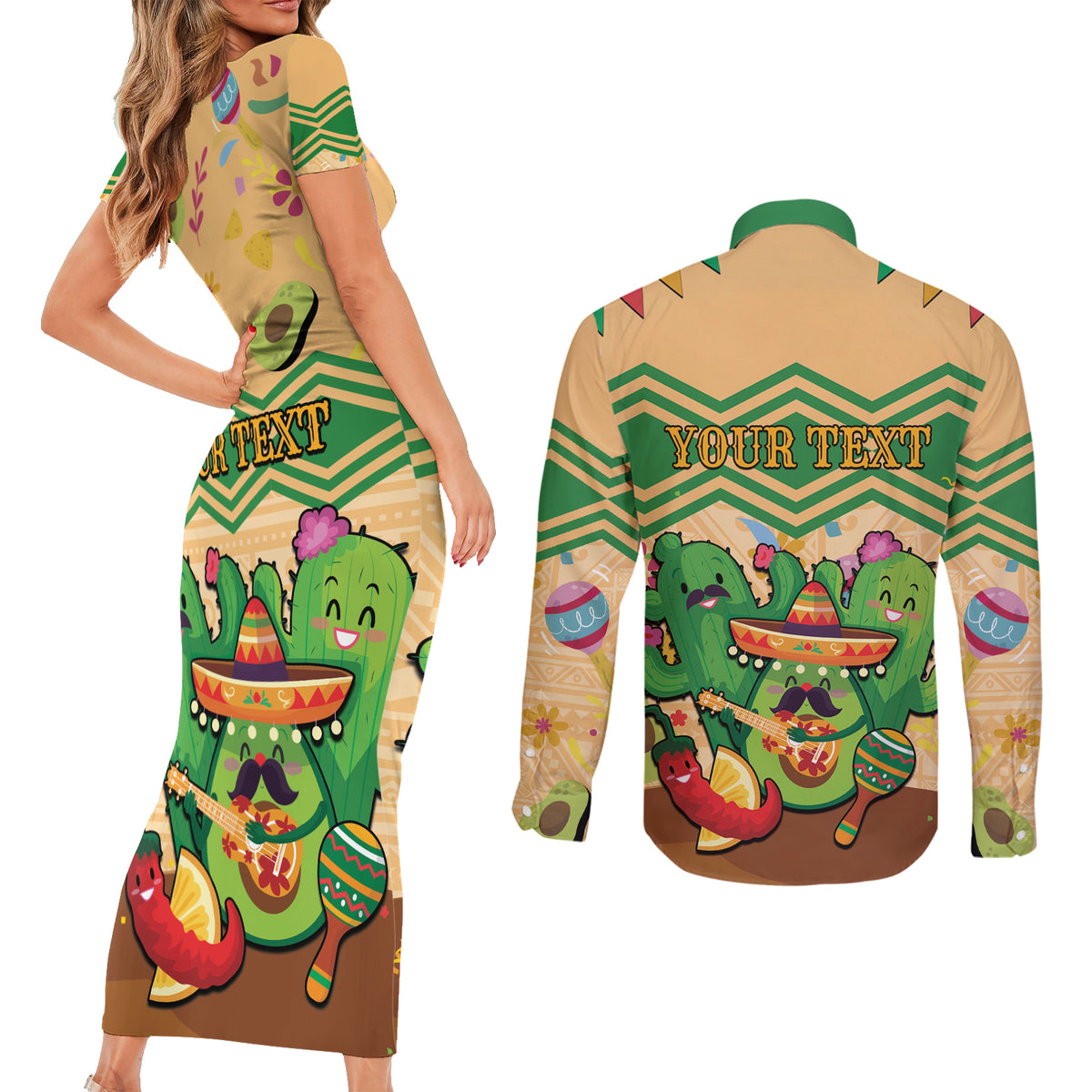 Personalised Hawaii Cinco De Mayo Couples Matching Short Sleeve Bodycon Dress and Long Sleeve Button Shirt Funny Style