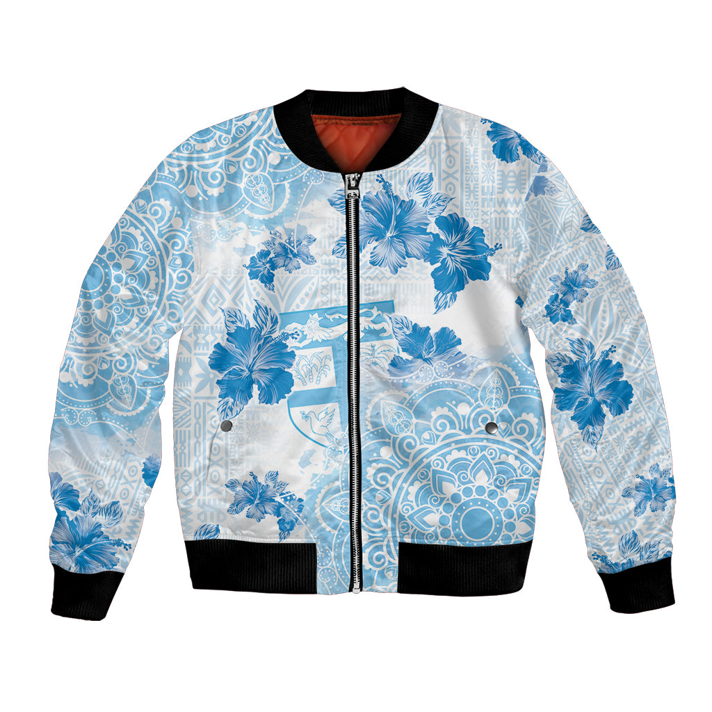 Happy Fiji Girmit Day Bomber Jacket Fijian Tapa With Mandala Pattern