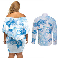 Happy Fiji Girmit Day Couples Matching Off Shoulder Short Dress and Long Sleeve Button Shirt Fijian Tapa With Mandala Pattern