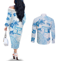 Happy Fiji Girmit Day Couples Matching Off The Shoulder Long Sleeve Dress and Long Sleeve Button Shirt Fijian Tapa With Mandala Pattern