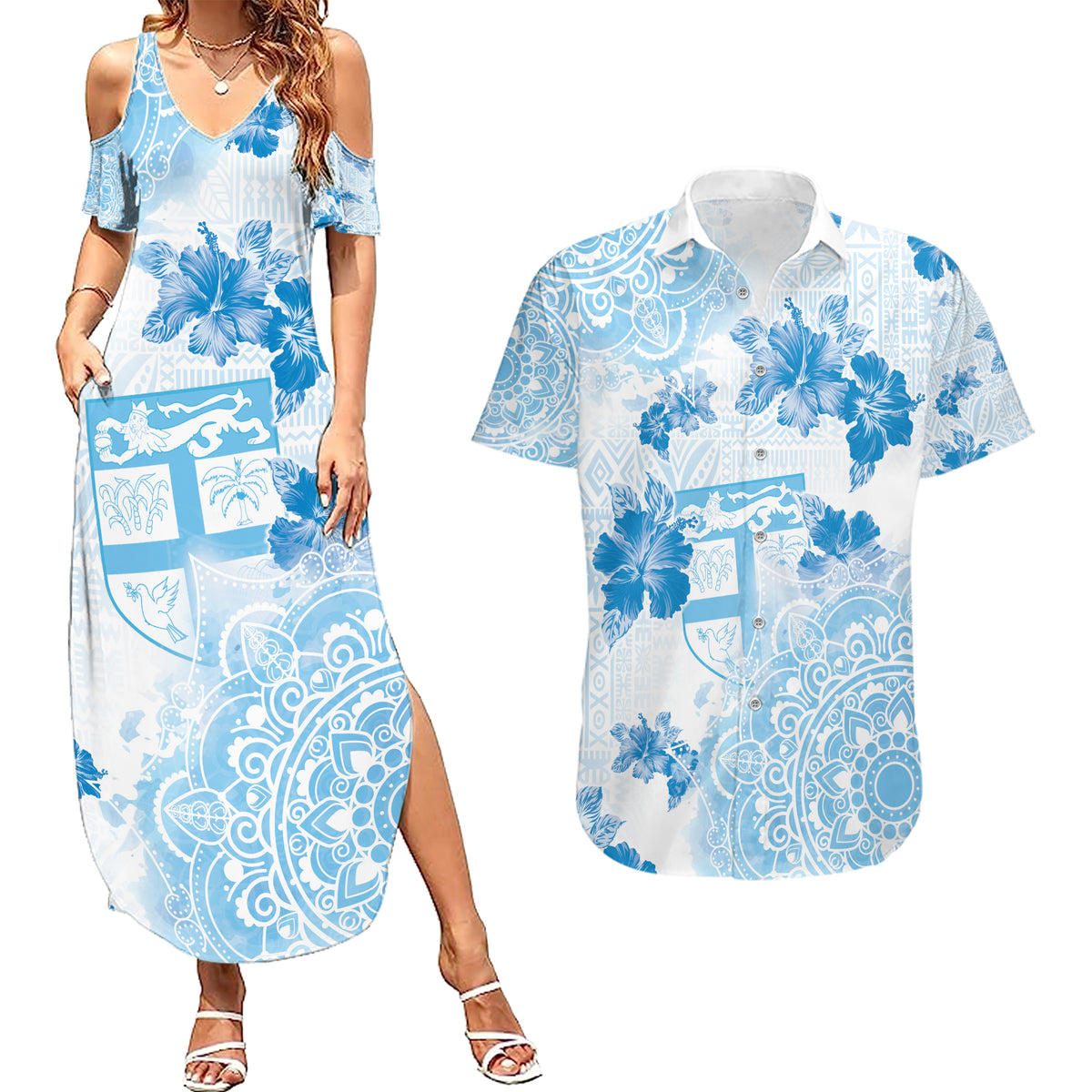 Happy Fiji Girmit Day Couples Matching Summer Maxi Dress and Hawaiian Shirt Fijian Tapa With Mandala Pattern