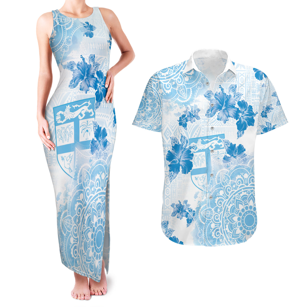 Happy Fiji Girmit Day Couples Matching Tank Maxi Dress and Hawaiian Shirt Fijian Tapa With Mandala Pattern