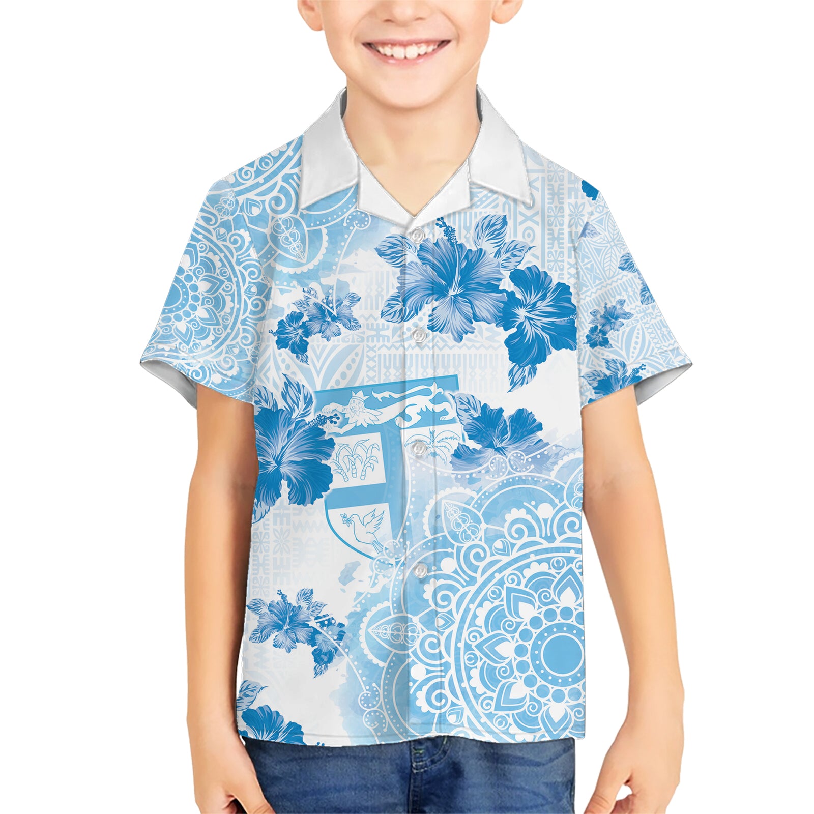 Happy Fiji Girmit Day Kid Hawaiian Shirt Fijian Tapa With Mandala Pattern