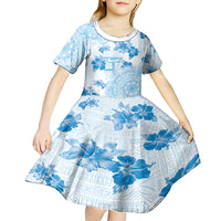 Happy Fiji Girmit Day Kid Short Sleeve Dress Fijian Tapa With Mandala Pattern