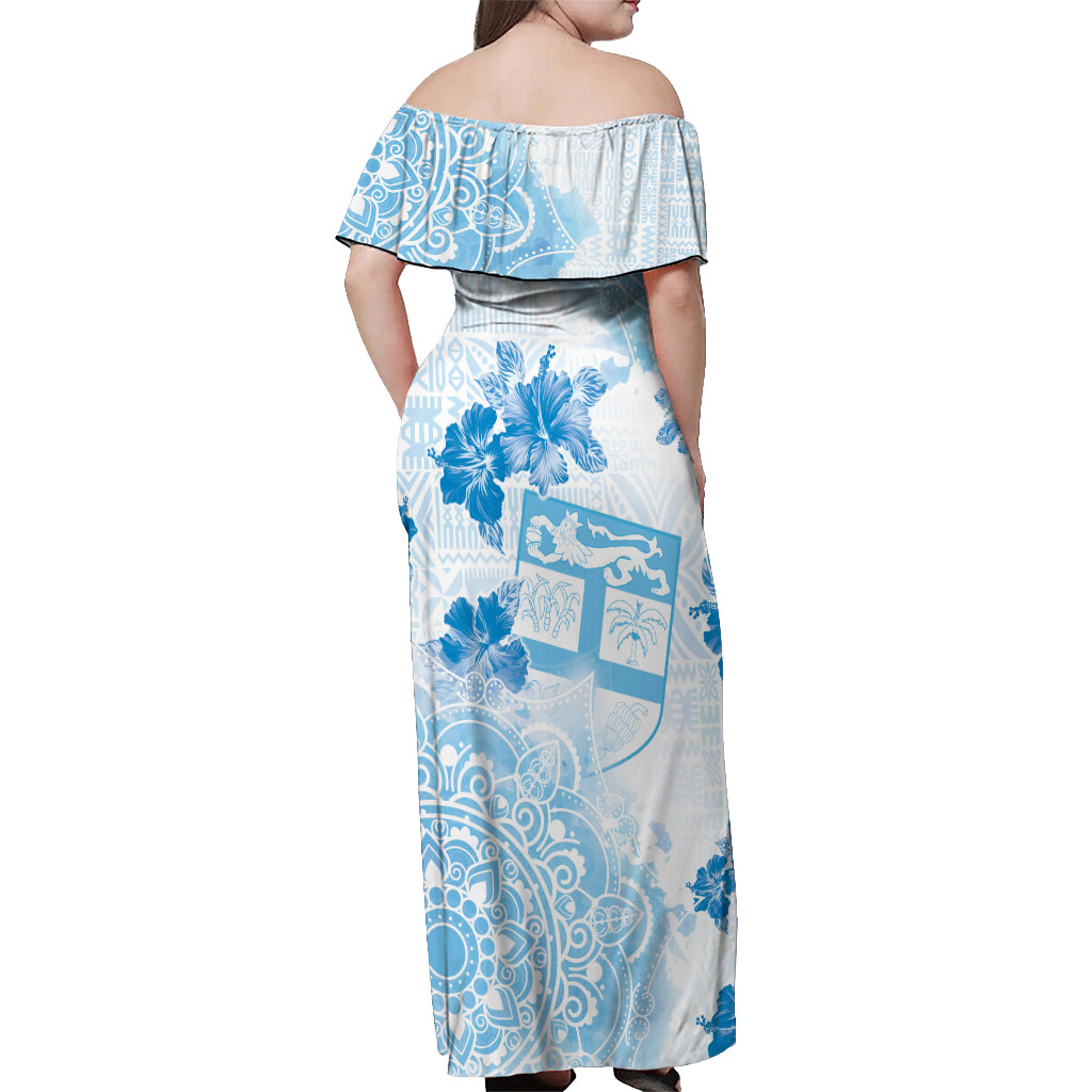 Happy Fiji Girmit Day Off Shoulder Maxi Dress Fijian Tapa With Mandala Pattern