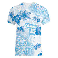 Happy Fiji Girmit Day Women V-Neck T-Shirt Fijian Tapa With Mandala Pattern