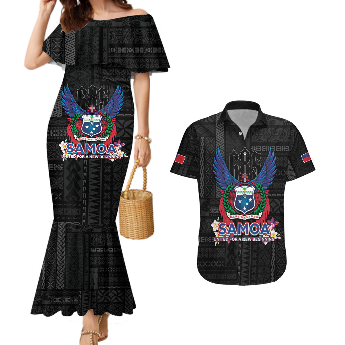Samoa 64th Independence Anniversary Couples Matching Mermaid Dress and Hawaiian Shirt