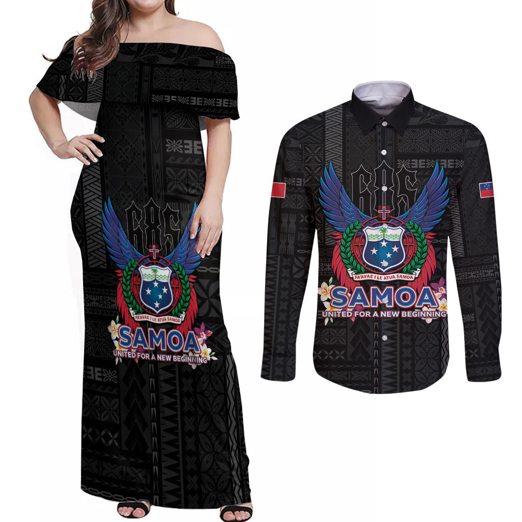 Samoa 64th Independence Anniversary Couples Matching Off Shoulder Maxi Dress and Long Sleeve Button Shirt