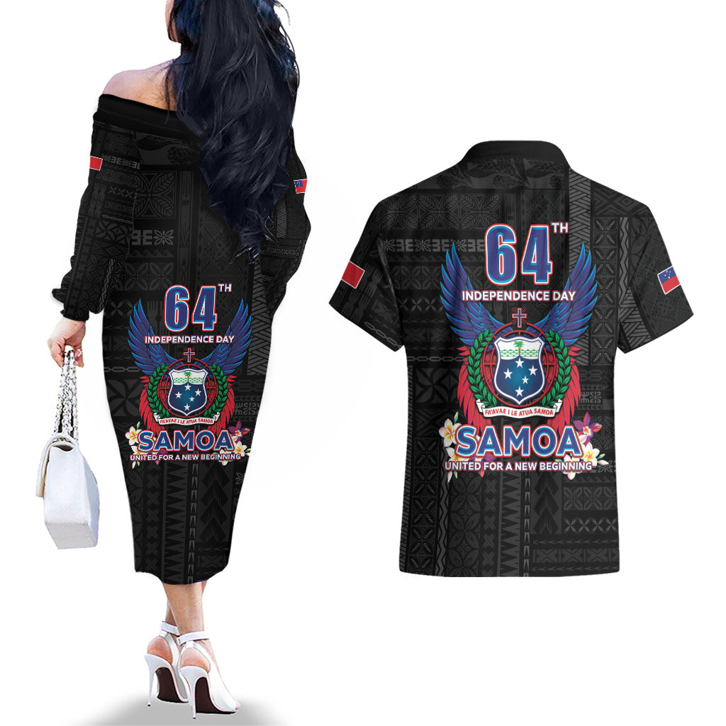 Samoa 64th Independence Anniversary Couples Matching Off The Shoulder Long Sleeve Dress and Hawaiian Shirt