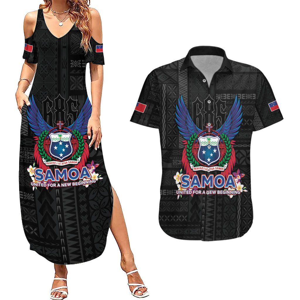 Samoa 64th Independence Anniversary Couples Matching Summer Maxi Dress and Hawaiian Shirt LT05 Black - Polynesian Pride